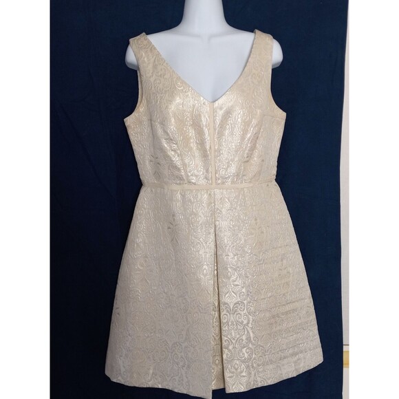 Ivy + Blu Cocktail Dress  Modcloth Ivory Silver Brocade Size 10 - Picture 3 of 5
